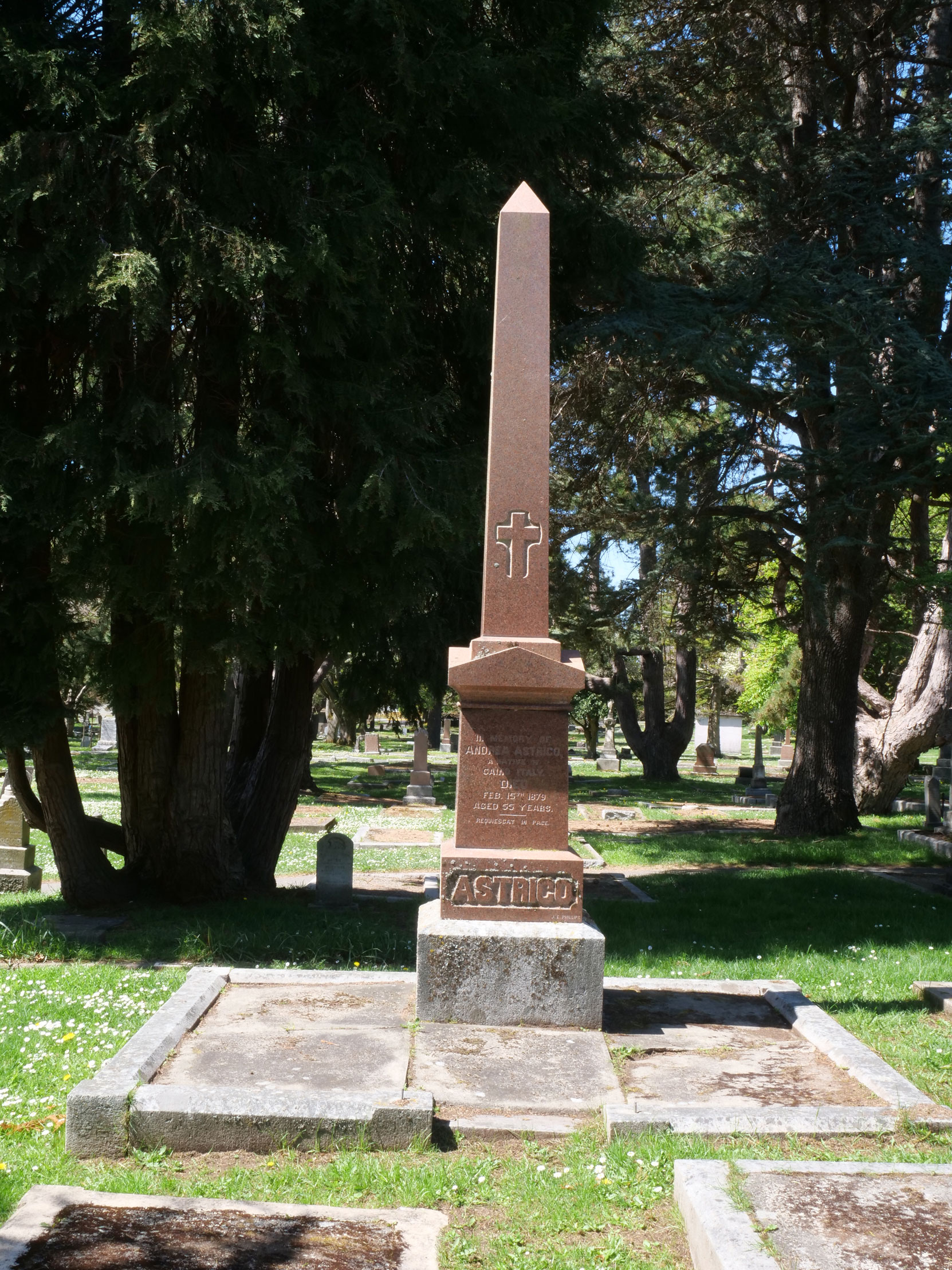 The grave of Andrea Astrico in Ross Bay Cemetery [photo: Vancouver & Quadra Lodge No. 2 Historian]