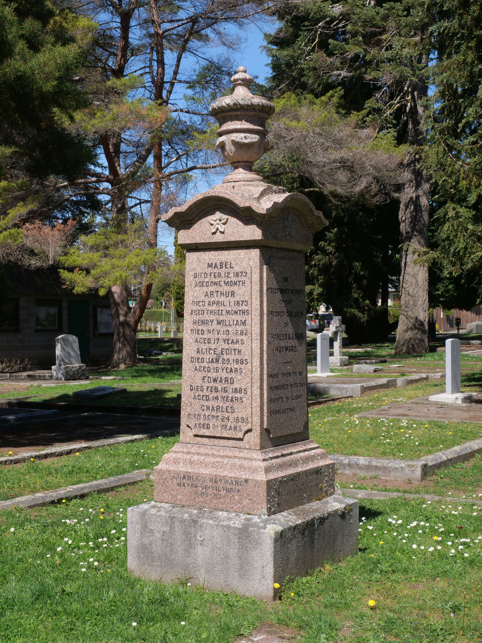 The grave of Charles Hayward and his family, Ross Bay Cemetery, Victoria, B.C, [photo: Vancouver & Quadra Lodge No. 2 Historian]