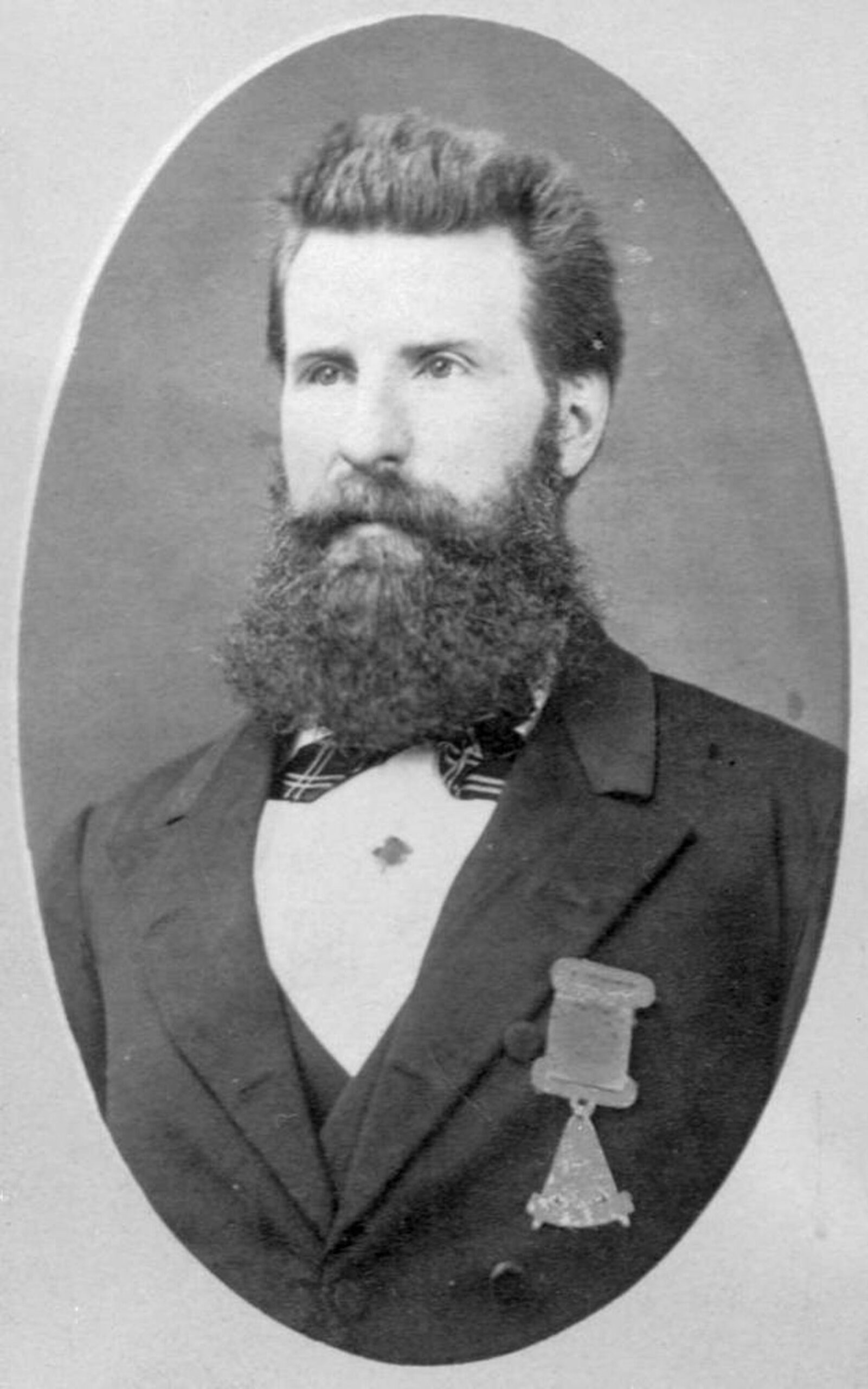 Simeon Duck (1834-1905) circa 1875, about the period he served as Grand Master in 1875-1876. Note what appears to be a Past Master's Jewel on his lapel. [BC Archives photo G-08561]