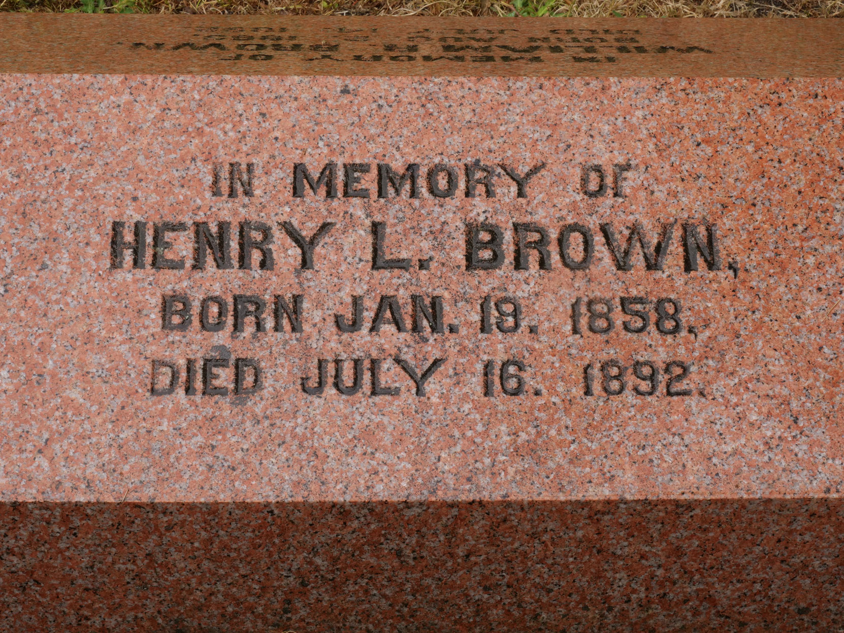 Inscription on the grave of Henry Letson Brown & William Robie Brown, who died of smallpox during the smallpox outbreak of 1892. Ross Bay Cemetery, Victoria, B.C. [ photo: Vancouver & Quadra Lodge No. 2 Historian]