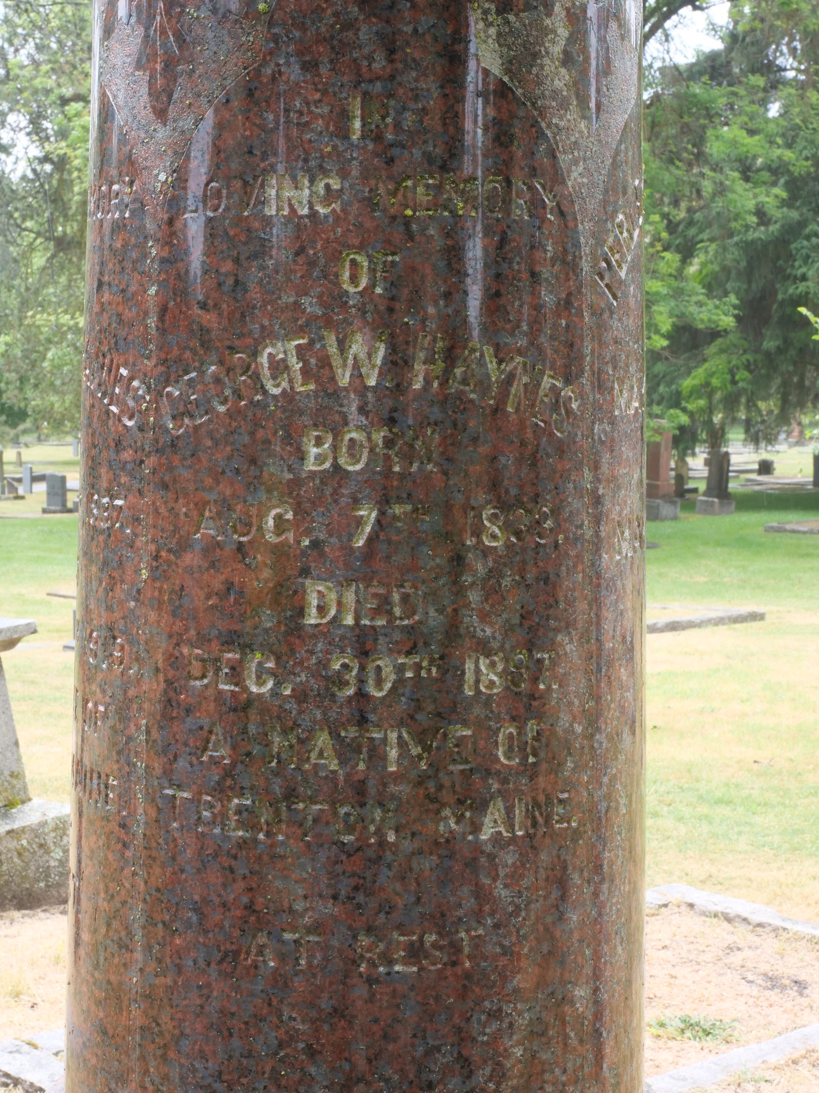 Inscription on the grave of George Washington Haynes in Ross Bay Cemetery, Victoria, B.C. [photo: Vancouver & Quadra Lodge No. 2 Historian]