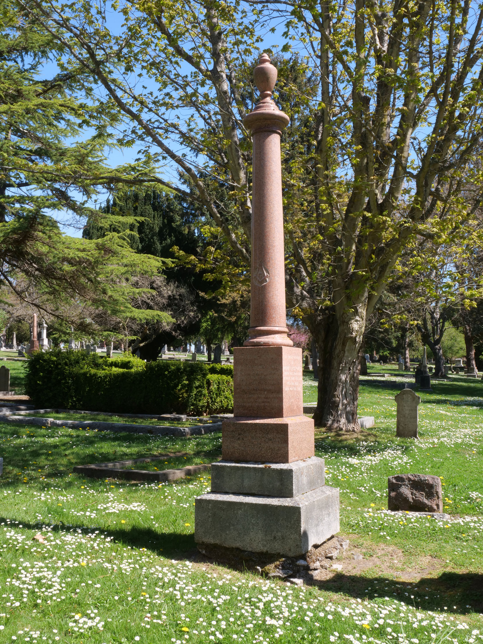 The grave of Charles Sydney Powell (died 1895, aged 65) in Ross Bay Cemetery, Victoria, B.C. [photo: Vancouver & Quadra Lodge No. 2 Historian]