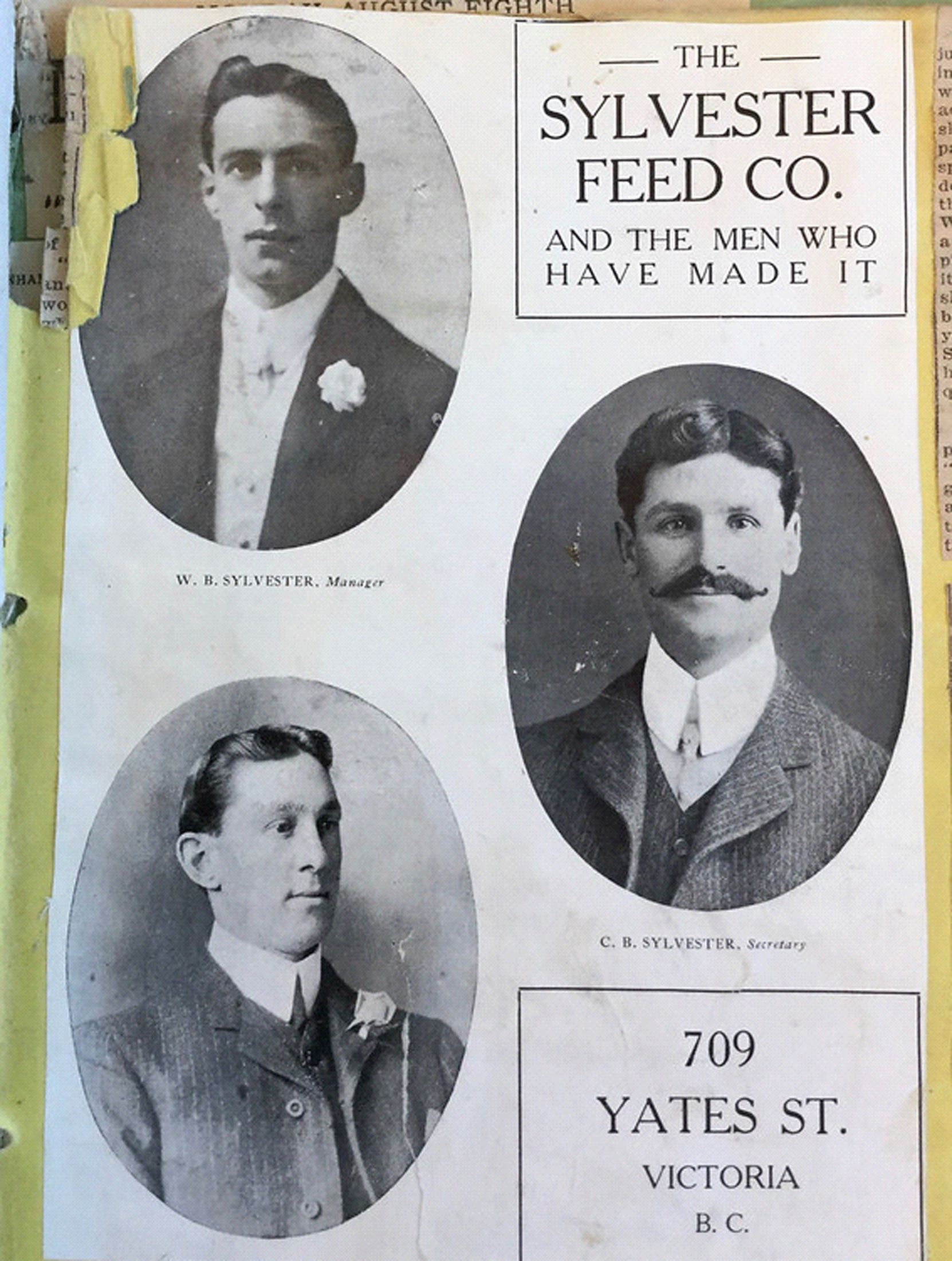 The three partners in the Sylvester Feed Company, circa 1910. Jesse Percival Sylvester is lower left. [photo courtesy of JewishMuseum.ca]