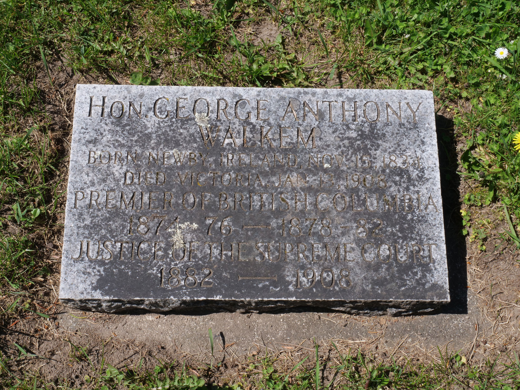 The grave of George Anthony Walkem (1834-1908) in Ross Bay Cemetery, Victoria, B.C. [photo: Vancouver & Quadra Lodge No. 2 Historian]