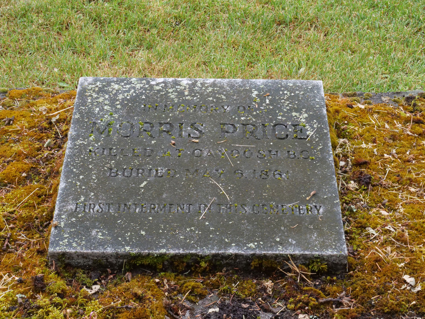 The grave of Morris Price (died 1861), the first in interment in Victoria Jewish Cemetery. [photo: Vancouver & Quadra Lodge No. 2 Historian]